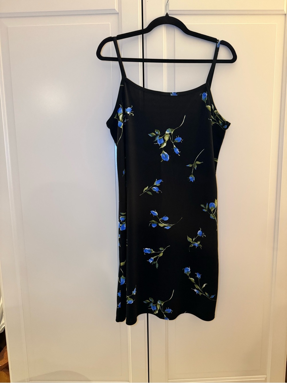 Black Floral Slip Dress with Blue rose Accent